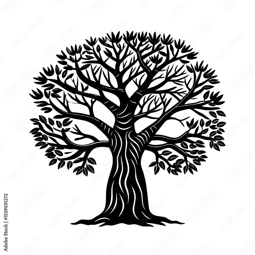 Obraz premium Black and white tree vector illustration for nature design, tree silhouette, and tree art projects