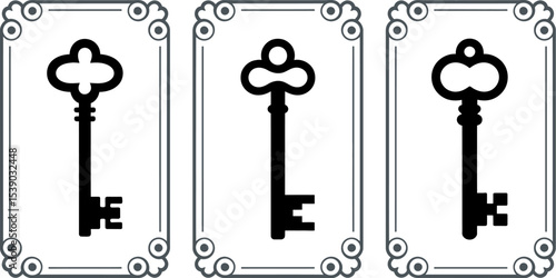 Three antique keys illustration vector design for security lock access and vintage key collection set 100 editable stock vector illustration