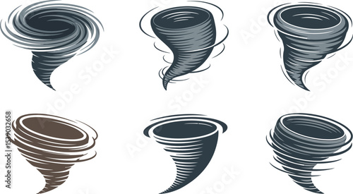 Tornadoes twister cyclone funnel storm weather disaster danger nature illustration graphic cliparts vector set editable stock vector illustration