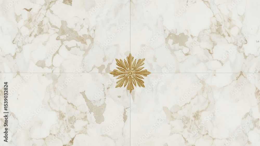 Fototapeta premium Elegant White Marble Texture with Gold Floral Design Ideal for Luxury Interiors and Backgrounds