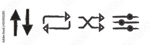 grunge style icon set- up and down arrow grunge style, repeat icon grunge style, shuffle icon grunge style, slider icon grunge style