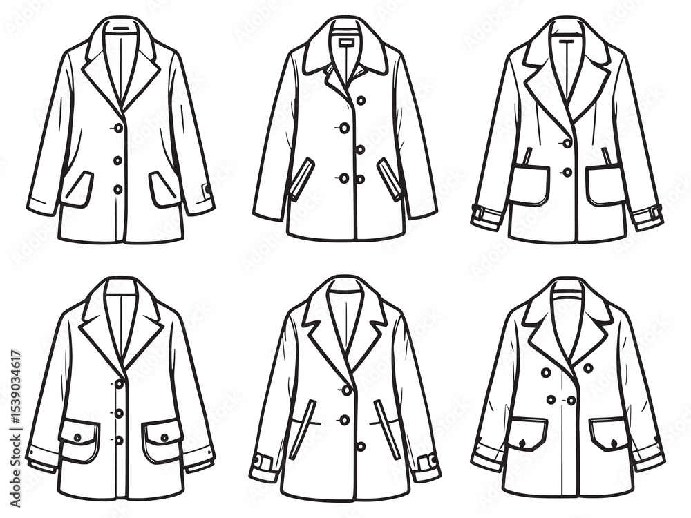 Wool coat design outline sketch fashion concept Wool coat design outline sketch fashion concept
