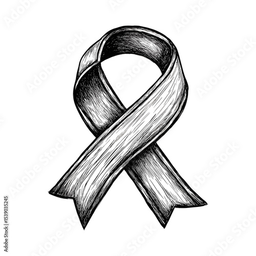 Awareness ribbon sketchy illustration on white background  