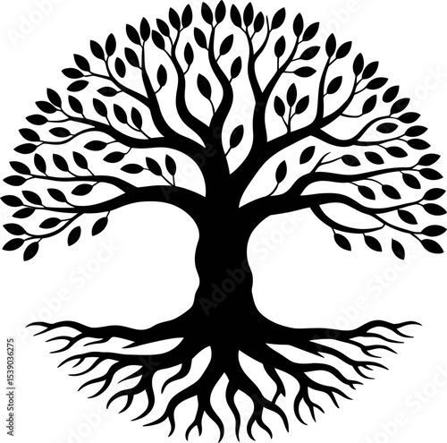 Tree of life vector illustration drawing graphic design silhouette symbol nature roots branches leaves art 100 editable stock vector illustration