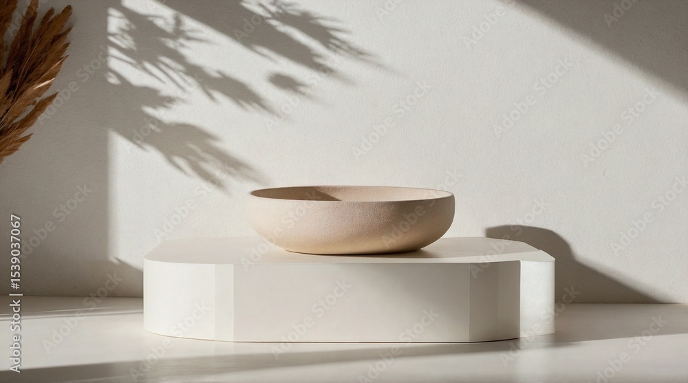 Minimalist Beige and White Product Display Platform with Soft Shadow and Sunlight Minimalist Beige and White Product Display Platform with Soft Shadow and Sunlight