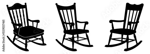 Silhouette set of vintage rocking chairs antique furniture collection