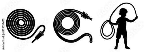 Silhouette set of jump rope graphic exercise fitness workout activity