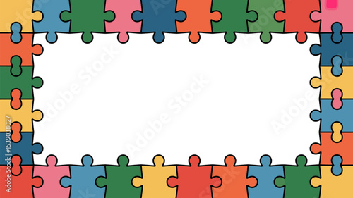 Puzzle frame border jigsaw pieces blank space colorful background template for text and image 100 editable stock vector illustration