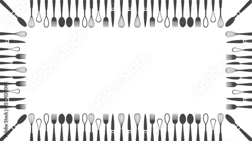 Kitchen utensils frame vector design for culinary blog or restaurant menu template background style 100 char editable stock vector illustration