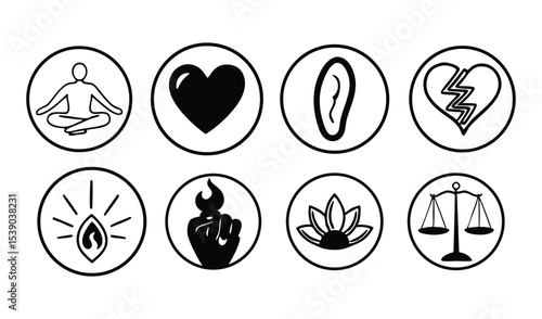Collection of wellness and emotional icons isolated on white background