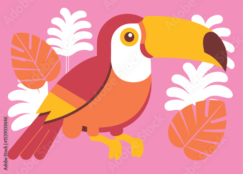 Colorful Toucan Bird – Flat Vector Illustration of Tropical Rainforest Wildlife