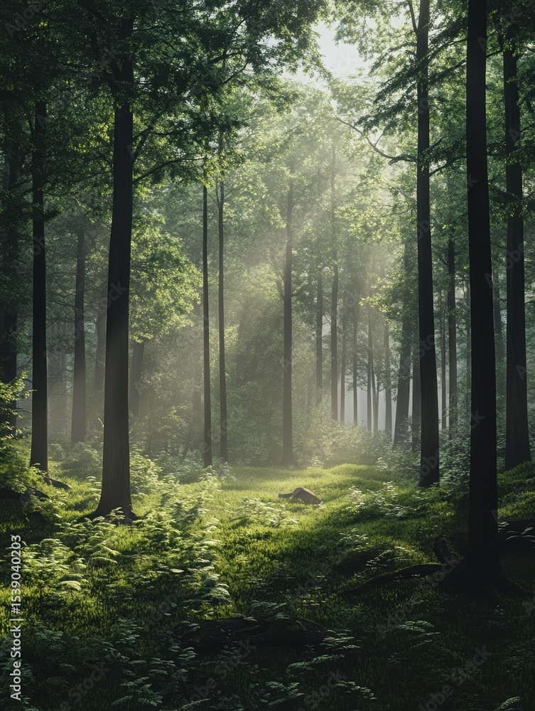 Naklejka premium green forest in the morning