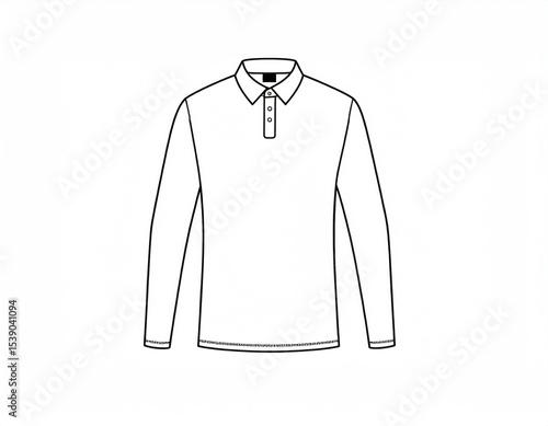 Simple, long-sleeved polo shirt technical drawing
