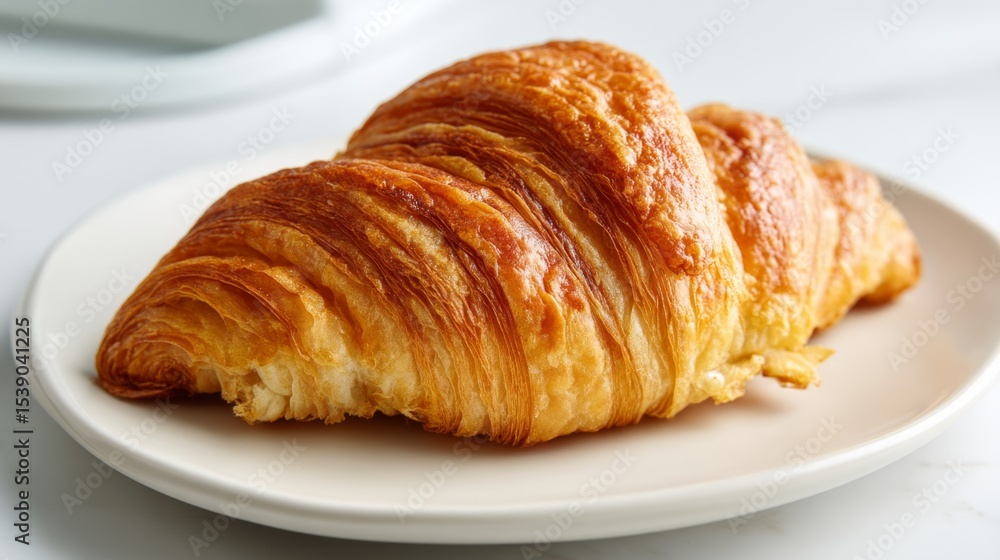 Flaky Vegan Croissant With Golden Brown Layers Placed on a White Plate Flaky Vegan Croissant With Golden Brown Layers Placed on a White Plate
