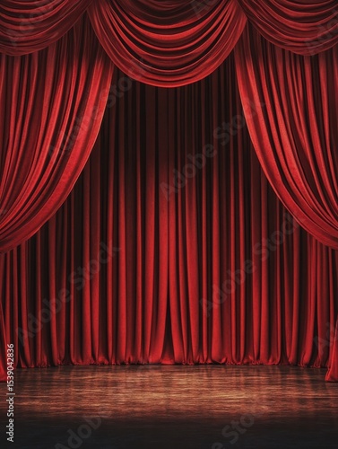 Wallpaper Mural Red curtain on theater or cinema stage open with copy space. AI generated Torontodigital.ca