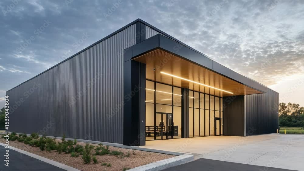 Contemporary storage facility with compact office space and sleek facade Contemporary storage facility with compact office space and sleek facade