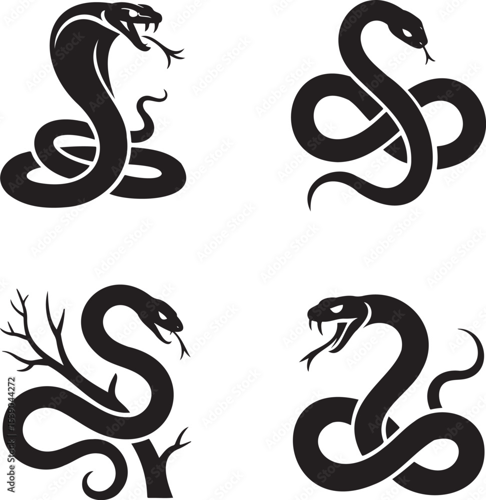 Fototapeta premium Snake silhouette set vector illustration isolated On Transparent Background