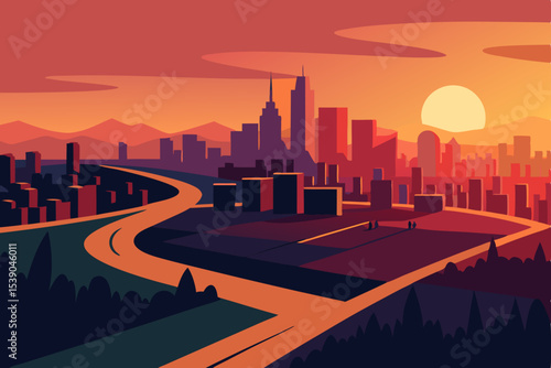 city skyline at sunset
