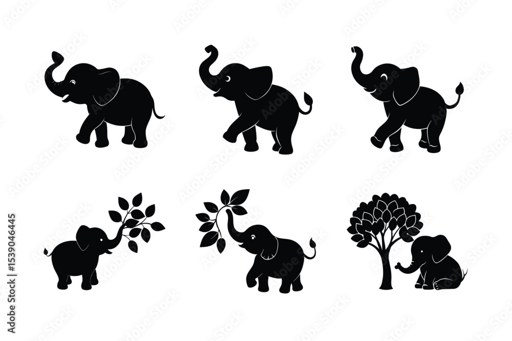 Naklejka premium Elephant silhouette design bundle