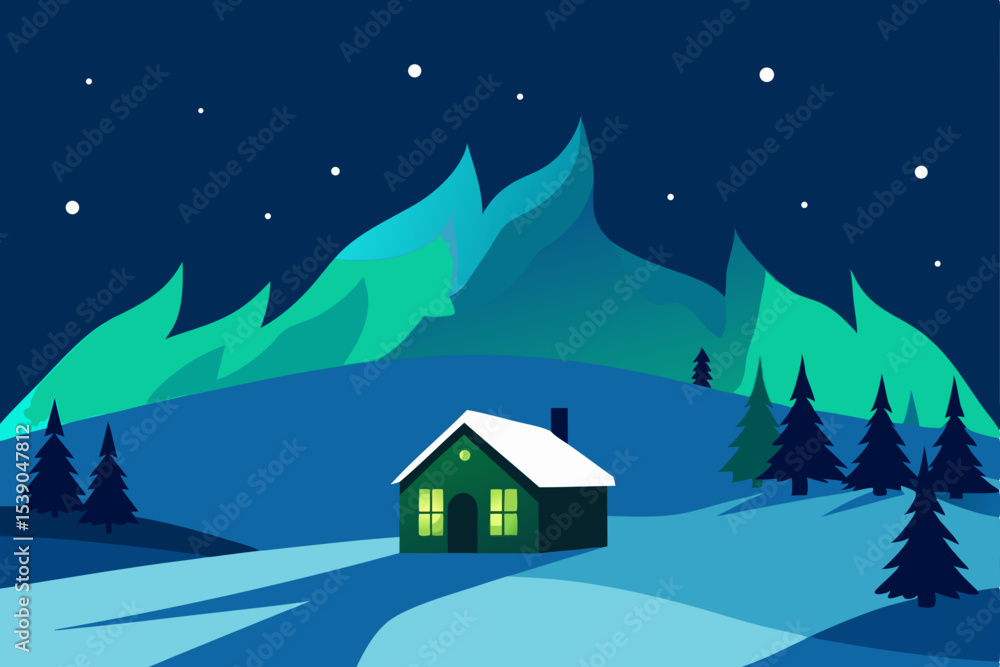 Naklejka premium winter landscape with house