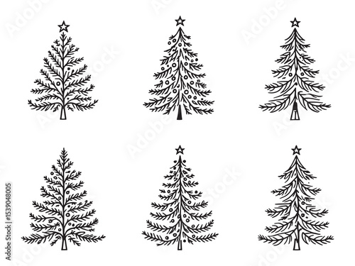Christmas Fir Tree Line Drawing Illustration