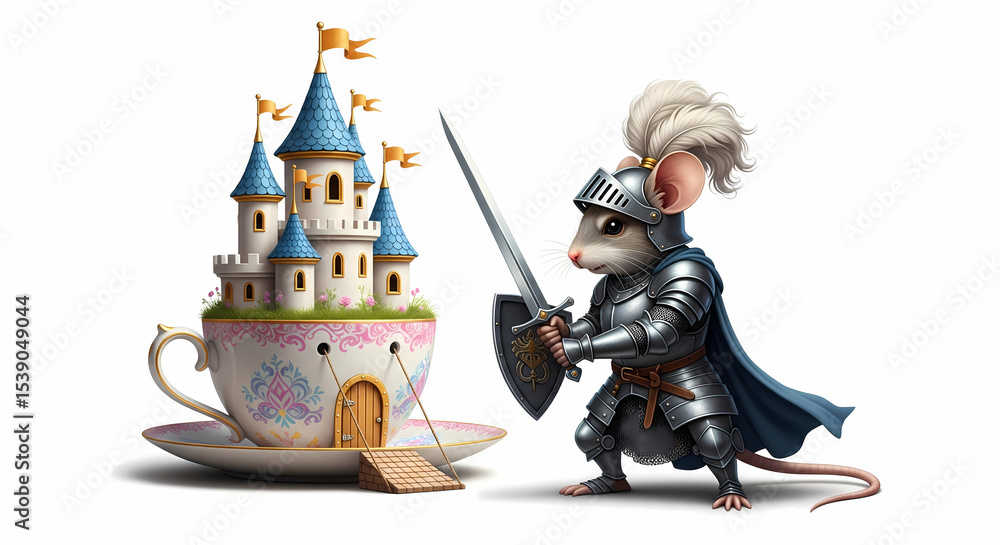 Obraz premium Mouse Knight Protecting a Teacup Castle