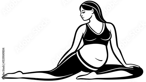 Vector illustration of a pregnant woman practicing yoga in a meditative pose