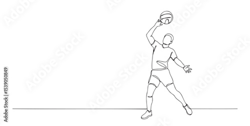 Line Art of a Basketball Player Preparing to Shoot the Ball, Dynamic Action