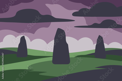 landscape with a stone