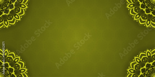 Banner olive background with mandala shape | Gradient background with pattern and line for banner, decoration, greeting, cover, card, festival