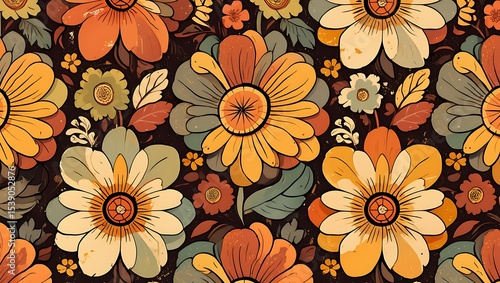 Wallpaper Mural Retro 70s Floral Seamless Pattern Vintage Flower Power Design Torontodigital.ca