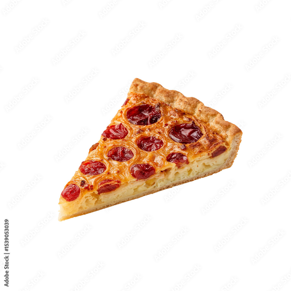 Slice of pepperoni pizza on a white background Slice of pepperoni pizza on a white background