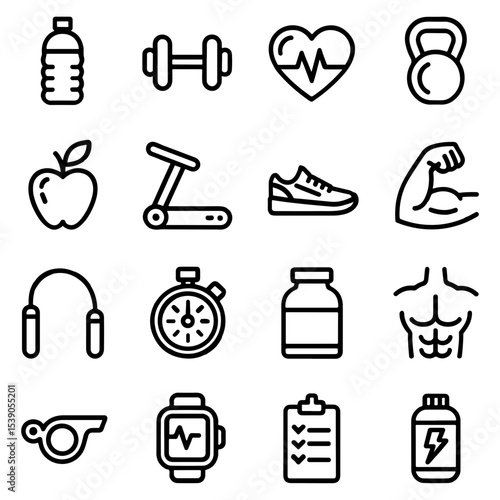 Collection of fitness and exercise related icons