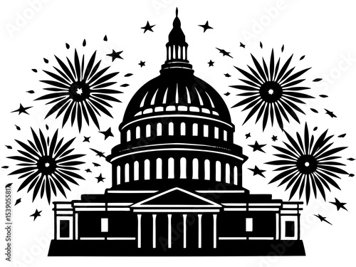 Us capitol building with fireworks display