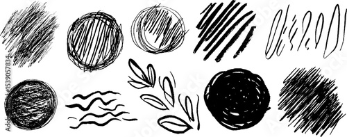 Creative collection of twelve abstract sketchy dots and lines for artistic design and decoration