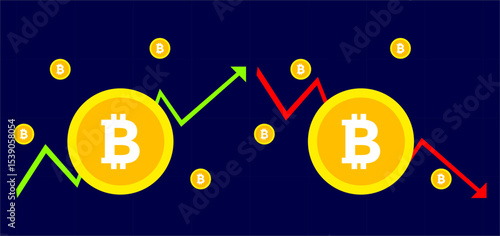 Bitcoin Price Trend Vector – Cryptocurrency Market Up and Down Chart with BTC Symbol
