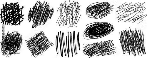 Artistic collection of twelve unique scribbled layers for creative background design