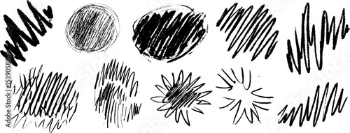 Collection of twelve hand drawn exploded shapes for creative design
