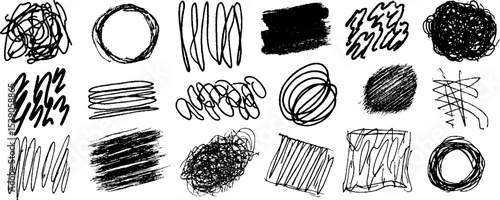 Abstract collection of hand drawn exploded shapes for artistic designs