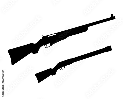 Shotgun & Hunting Rifle Silhouette Vector - Minimalist Firearm Outline for Security Logos, Sport Hunting Designs & Editorial Graphics, Isolated White