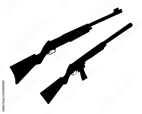 Shotgun & Hunting Rifle Silhouette Vector - Minimalist Firearm Outline for Security Logos, Sport Hunting Designs & Editorial Graphics, Isolated White