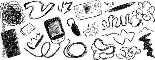 Hand-drawn retro gadgets collection for vintage design and decor