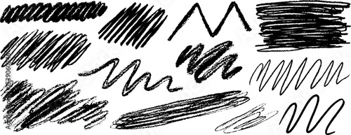 Collection of twelve hand drawn rough brush lines for artistic and design projects