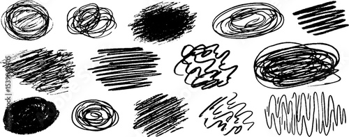 Abstract expressionism with twelve unique scratchy marks for creative design
