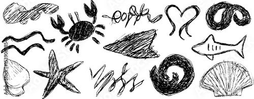 Hand drawn sea creatures collection for ocean-themed design and decor
