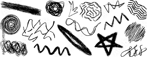 Creative collection of twelve seamless scribble motifs for artistic design projects