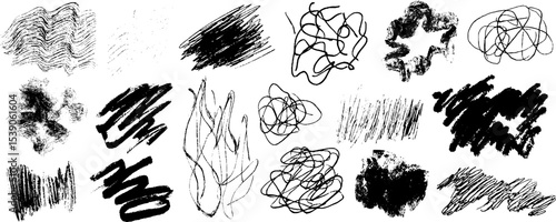 Abstract scribble collection: twelve unique tonal hand-drawn forms for artistic design