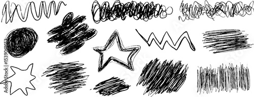 Hand drawn doodle collection featuring twelve torn shapes for creative design projects