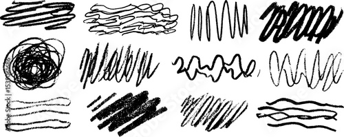 Abstract collection of twelve unique unstable line strokes for creative design projects