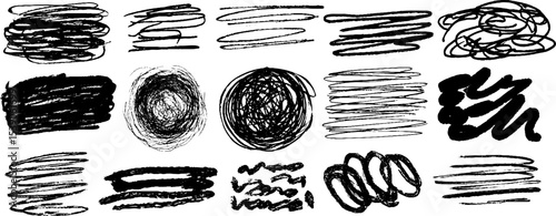 Abstract collection of twelve hand-drawn unstable line strokes for creative design